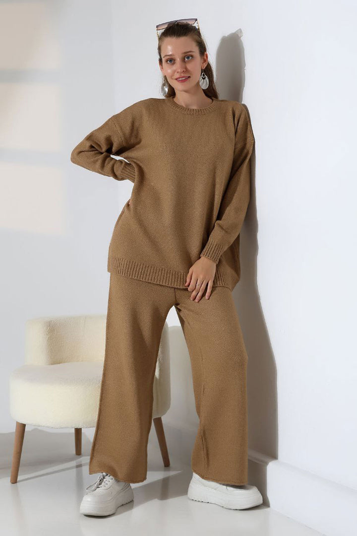 Biscuit Bicycle Collar Sweater and Wide Leg Pants Top Bottom Knit Set BCES-252005 - Garland