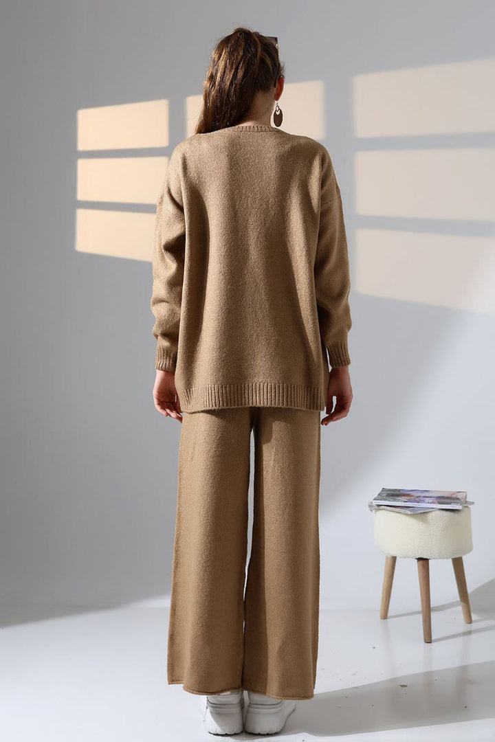 Biscuit Bicycle Collar Sweater and Wide Leg Pants Top Bottom Knit Set BCES-252005 - Garland