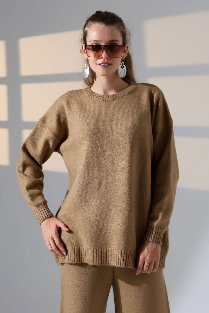 Biscuit Bicycle Collar Sweater and Wide Leg Pants Top Bottom Knit Set BCES-252005 - Garland
