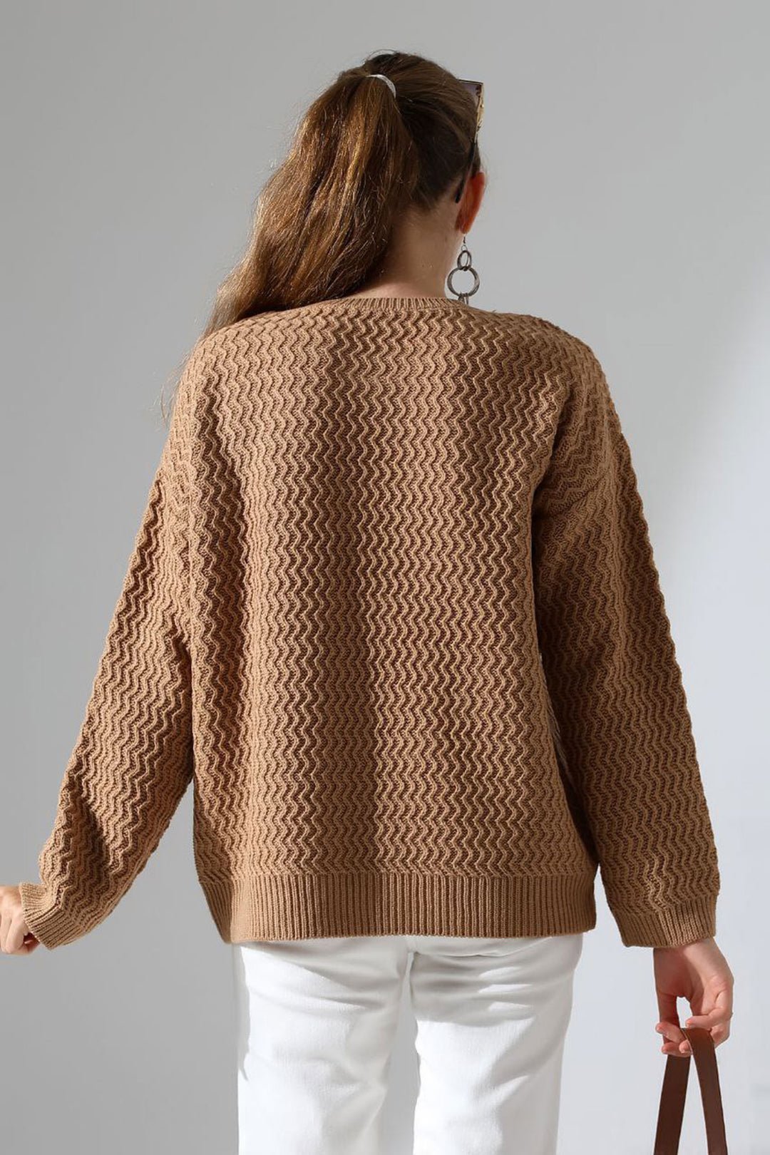 Biscuit Bicycle Neck Waterway Patterned Sweater BCES-252008 - Gera