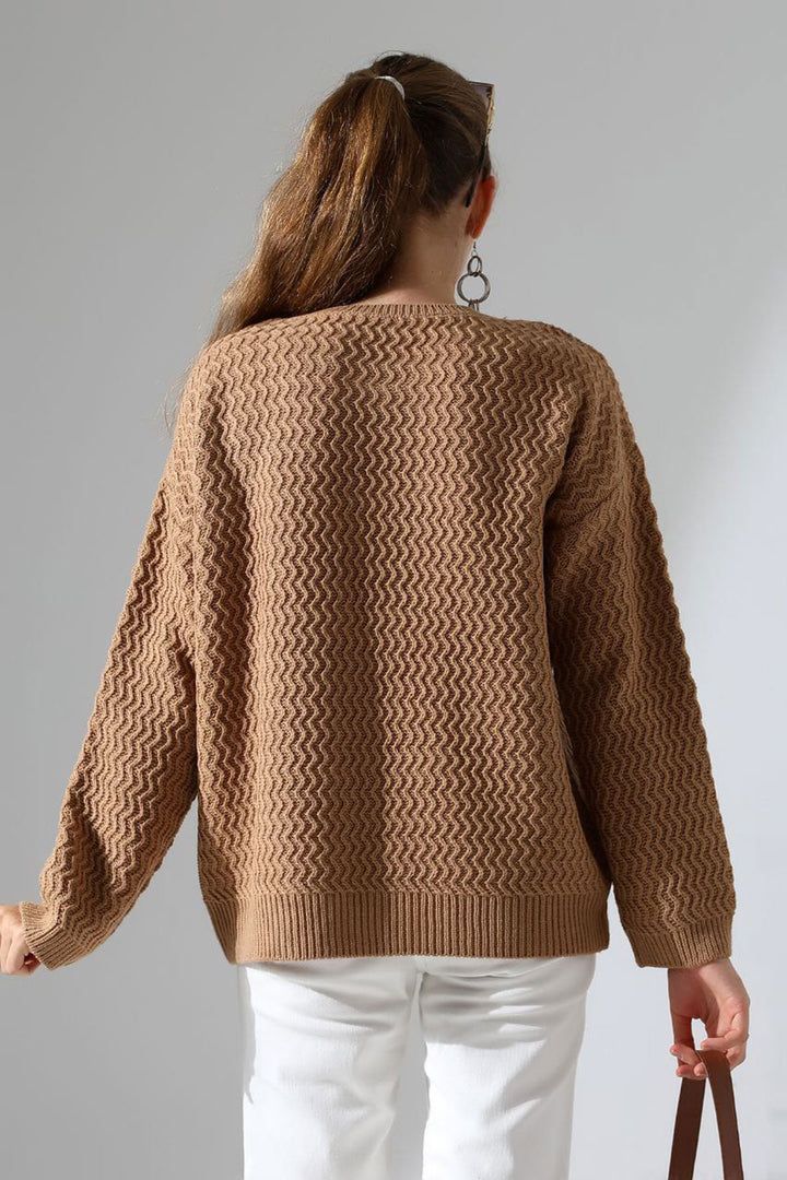 Biscuit Bicycle Neck Waterway Patterned Sweater BCES-252008 - Gera