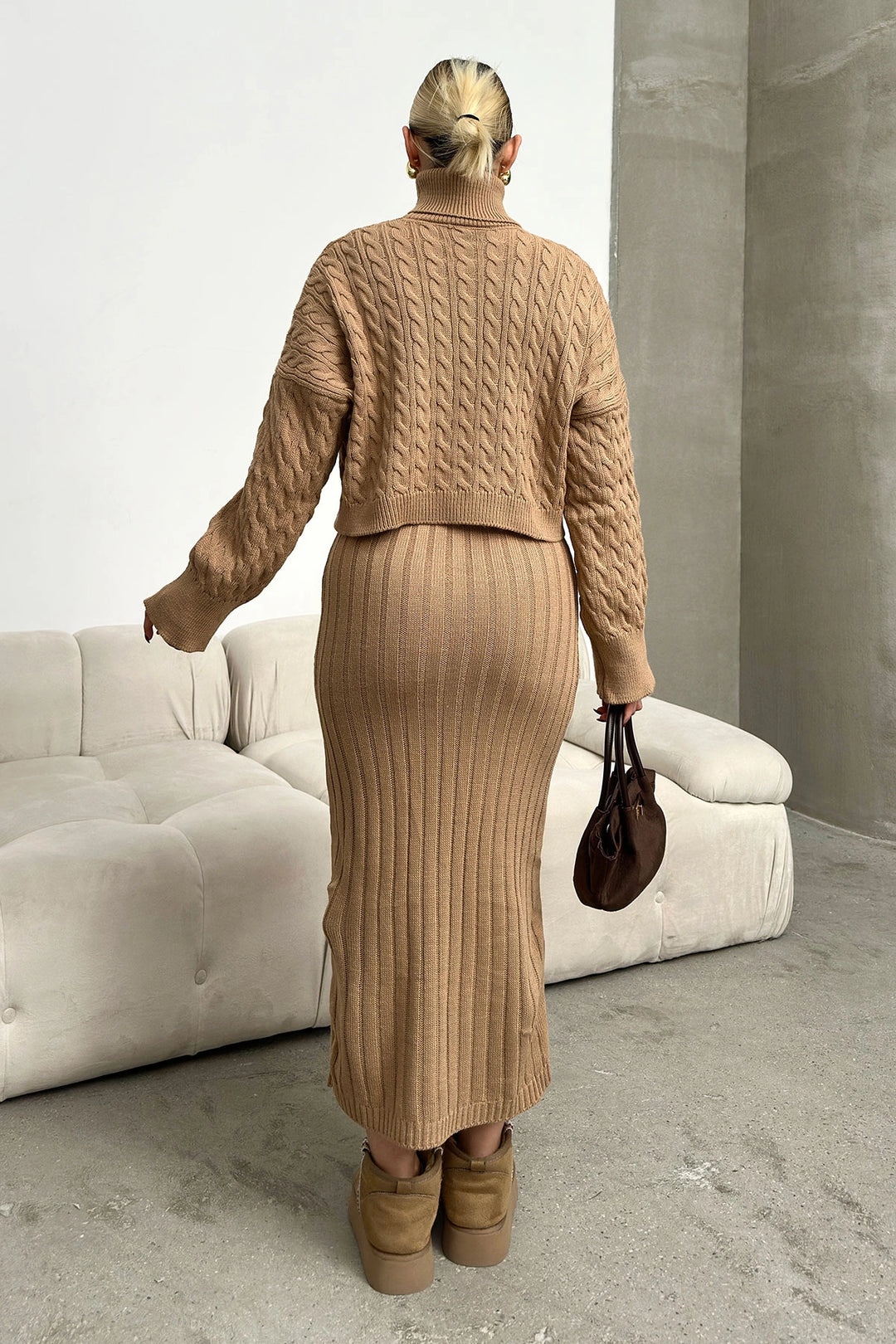 Biscuit Turtleneck Cable Knit Crop Sweater and Knit Dress Set BC231004 - Fajardo