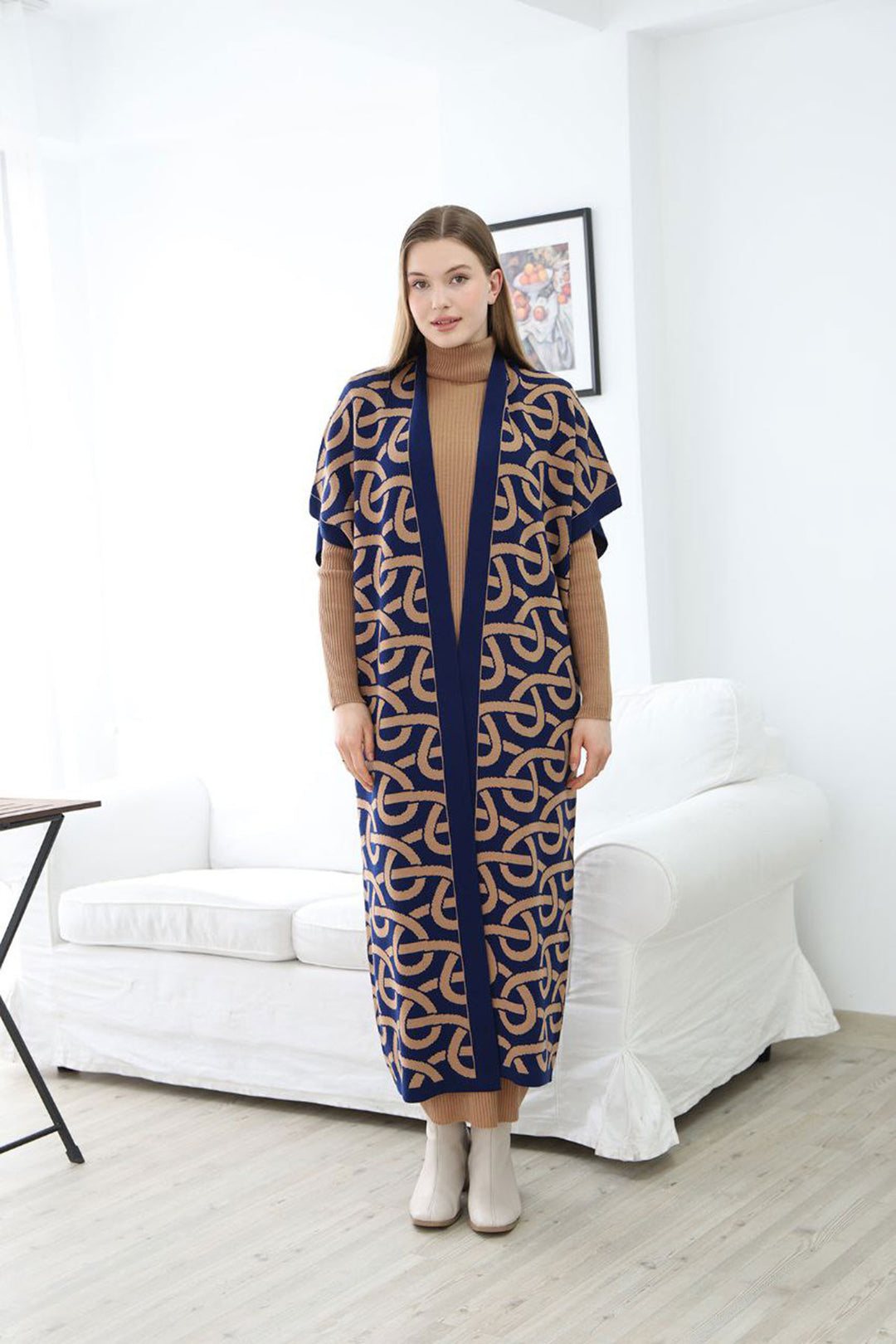 Biscuit Neck Sweater Dress and Long Patterned Cardigan Set BCES-252040 - Arnhem