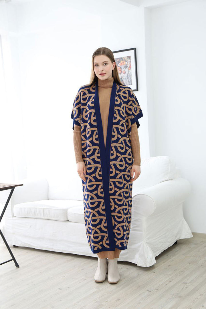 Biscuit Neck Sweater Dress and Long Patterned Cardigan Set BCES-252040 - Arnhem