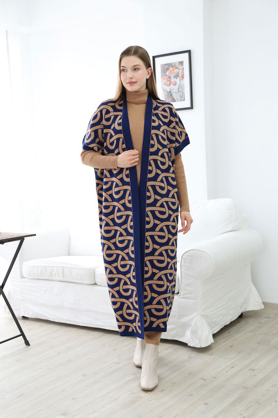 Biscuit Neck Sweater Dress and Long Patterned Cardigan Set BCES-252040 - Arnhem