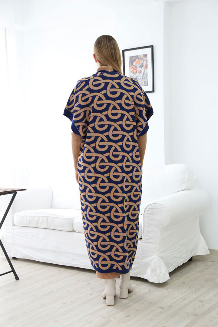 Biscuit Neck Sweater Dress and Long Patterned Cardigan Set BCES-252040 - Arnhem