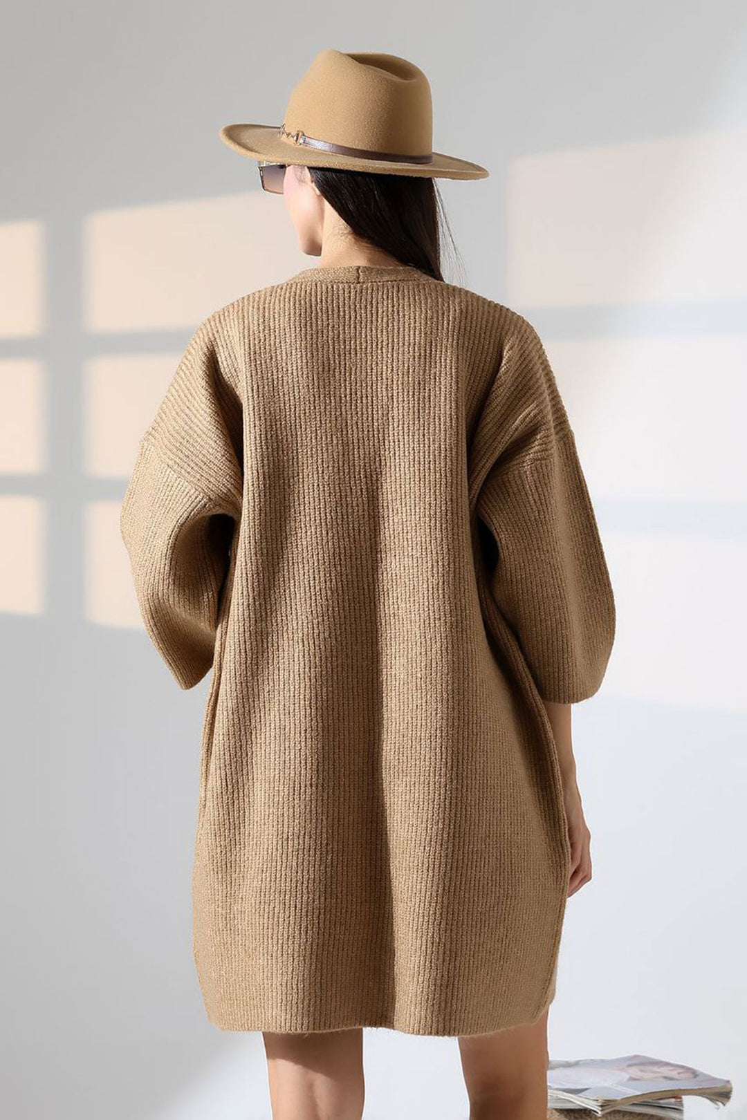 Biscuit Double Pocket Half Sleeve Long Length Cardigan BCES-252019 - Mukacheve