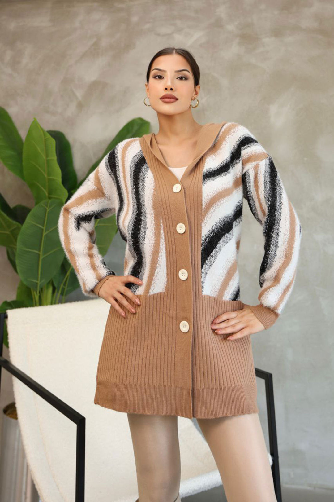 Biscuit Patterned Button Detailed Knit Cardigan BCES-252025 - Rocky Mount