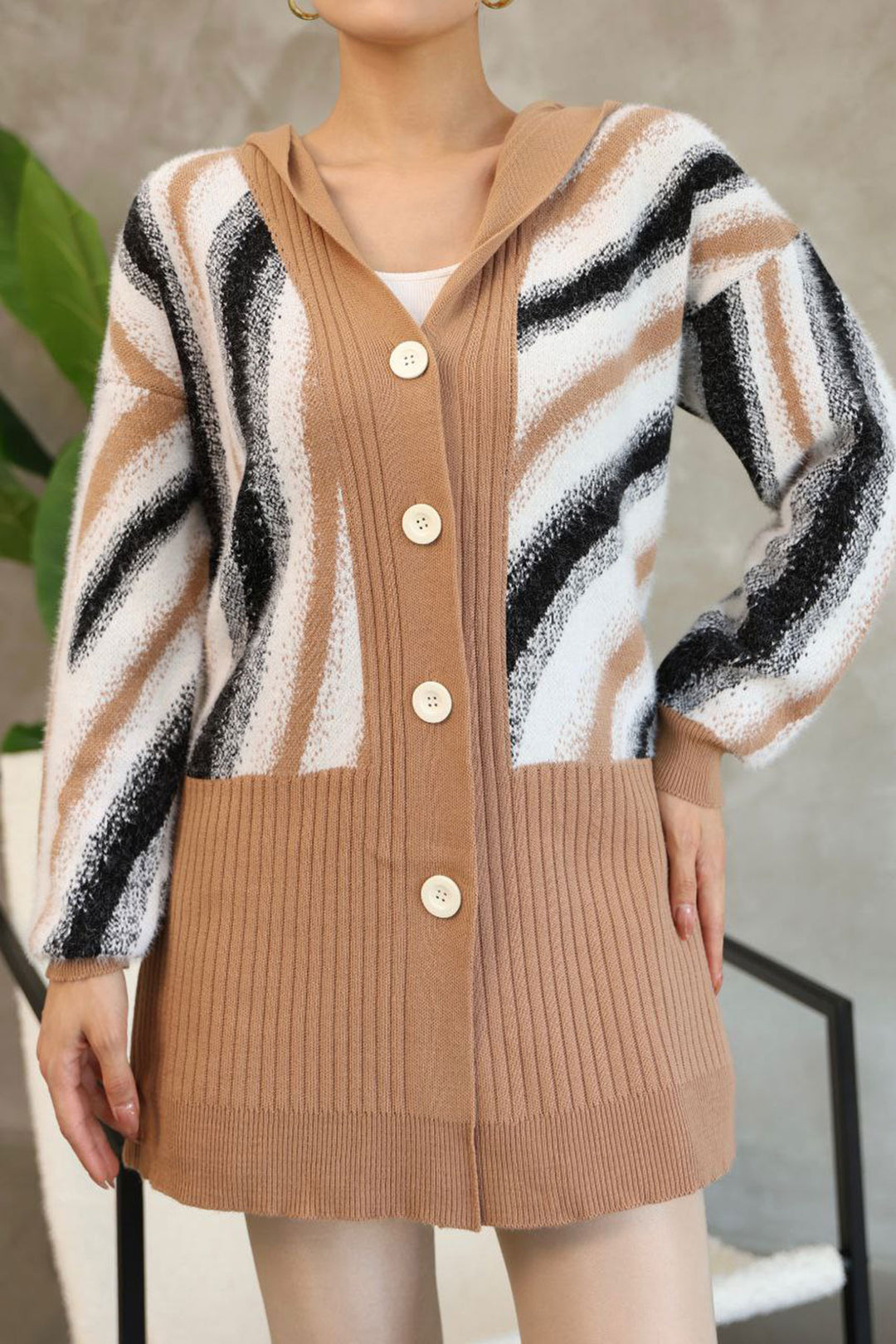 Biscuit Patterned Button Detailed Knit Cardigan BCES-252025 - Rocky Mount
