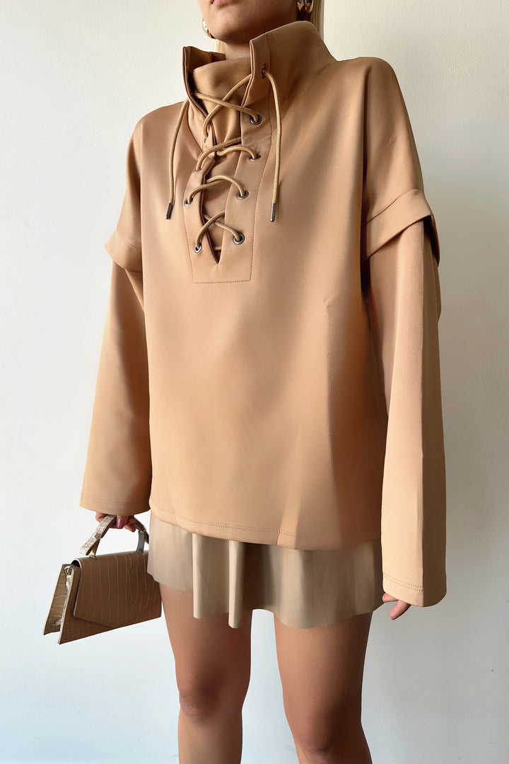 Biscuit High Neck Bird Eye Lace-Up Scuba Sweatshirt BCPK-236000 - Independence