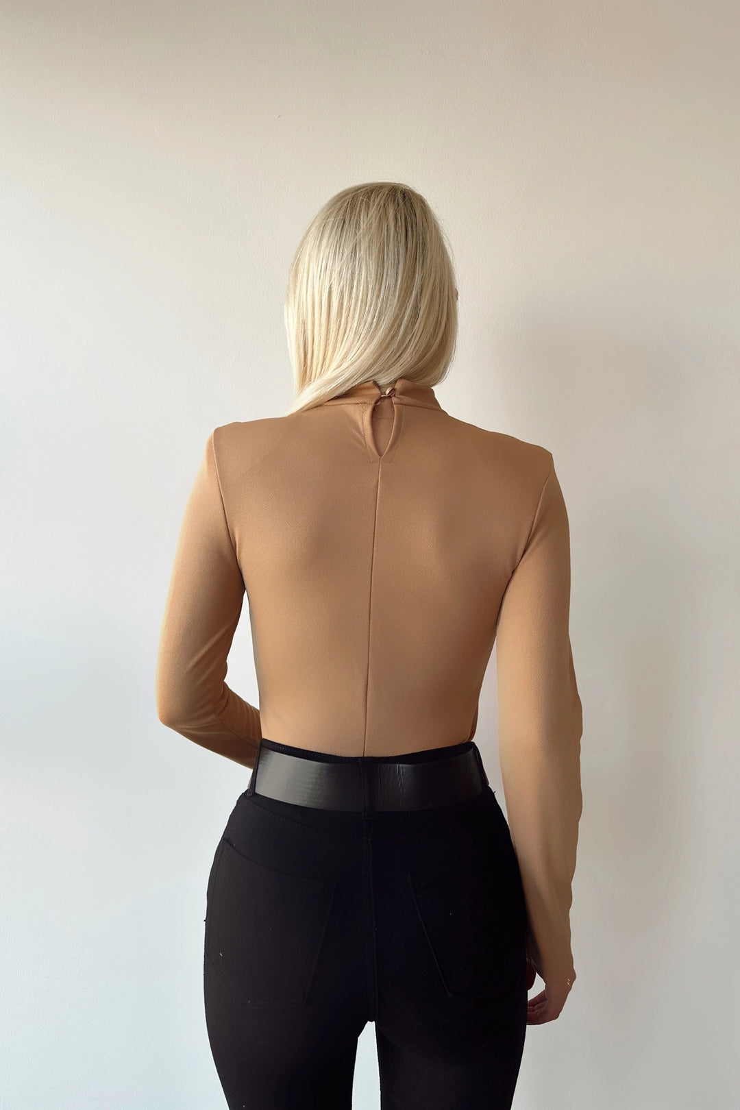 Biscuit High Neck Shoulder Button Detailed Crepe Blouse BCDF-231014 - Ferizaj