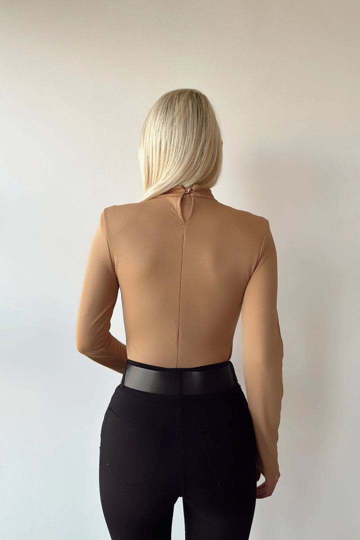 Biscuit High Neck Shoulder Button Detailed Crepe Blouse BCDF-231014 - Ferizaj