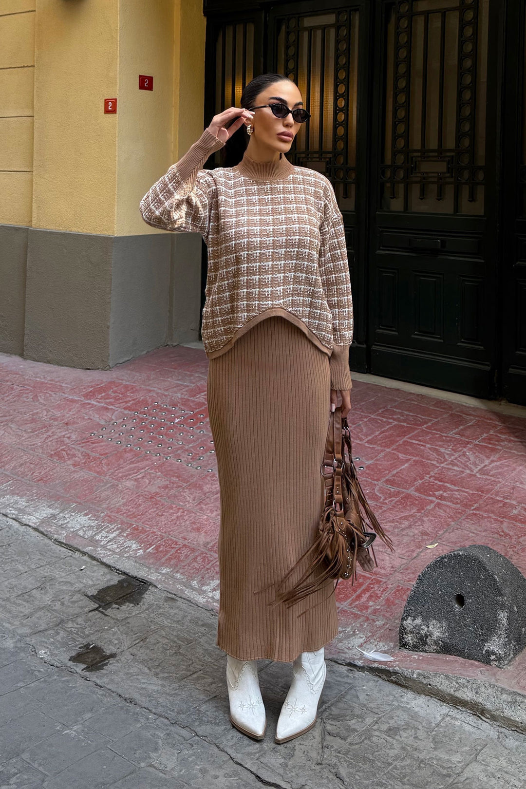 Biscuit Plaid Sweater and Dress Knitwear Set BCDF-25A2253 - Sutton Coldfield