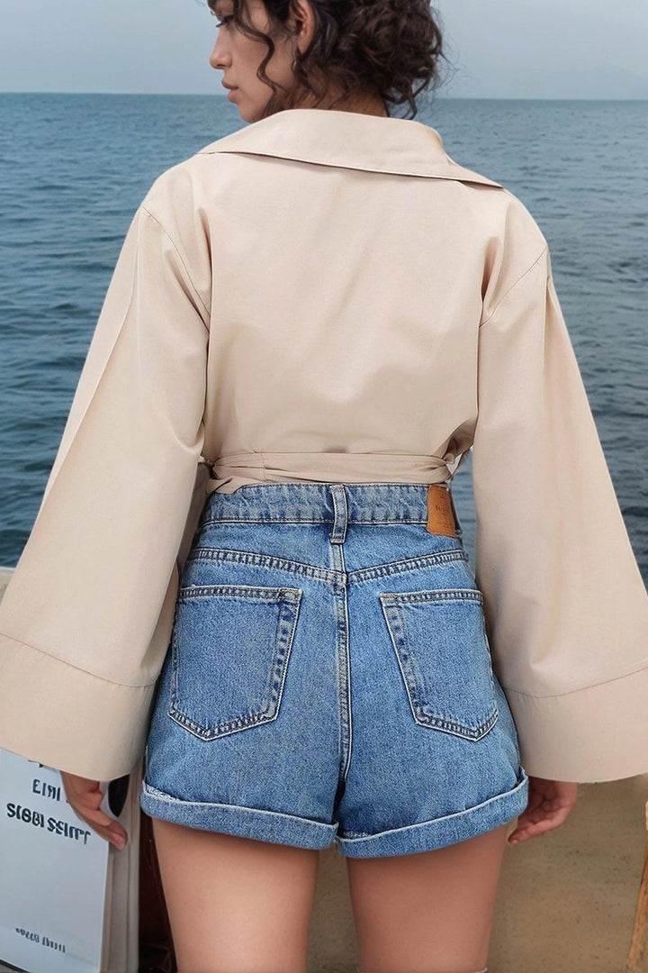 Biscuit Wide Cuff Detailed Front Tied Poplin Shirt BCDF-2510000 - Zaventem