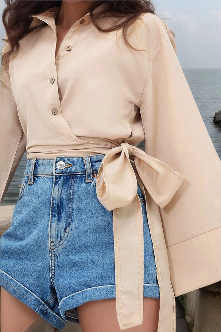 Biscuit Wide Cuff Detailed Front Tied Poplin Shirt BCDF-2510000 - Zaventem