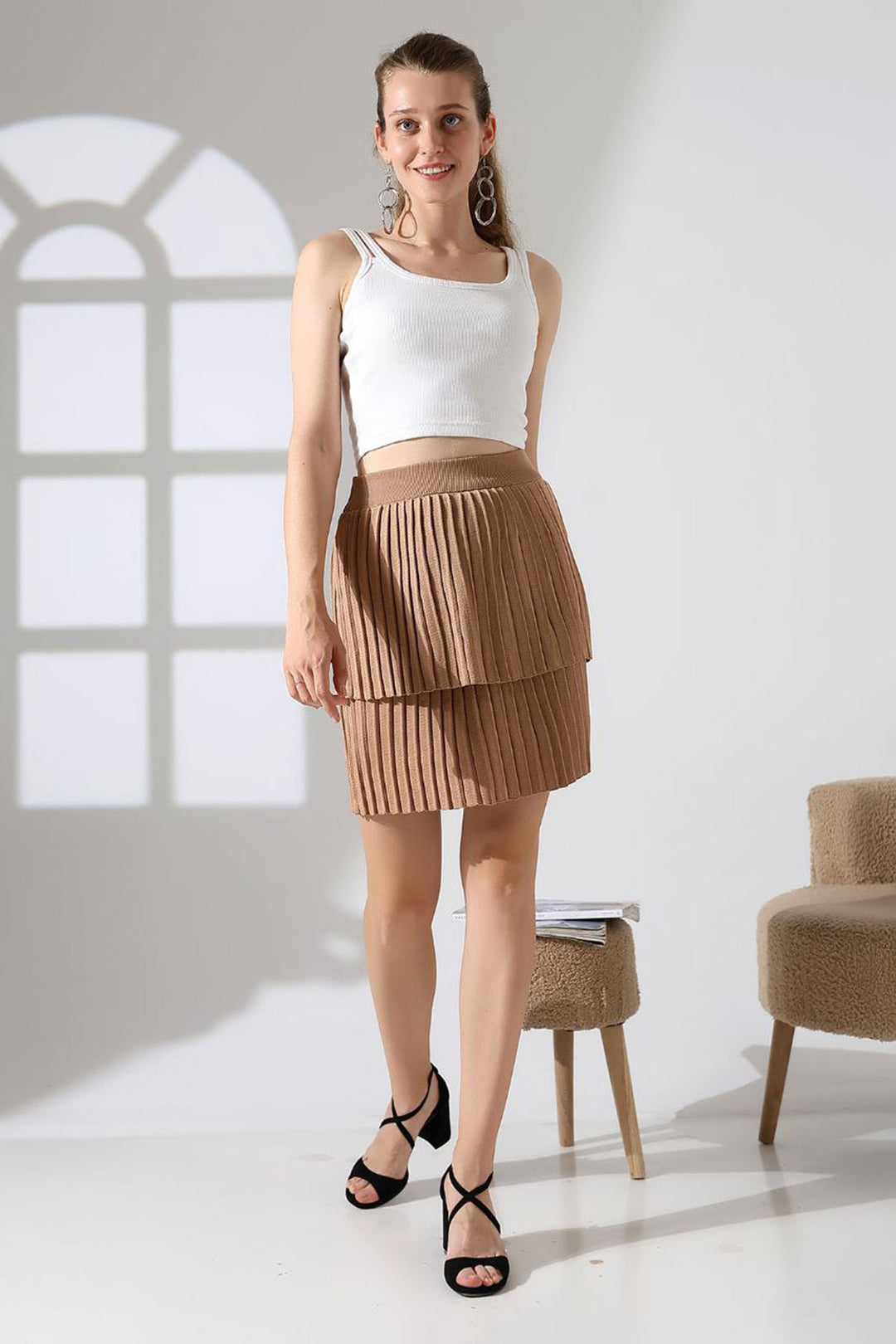 Biscuit Layered Pile Skirt BCES-252002 - Strood