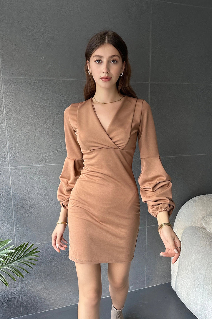 Biscuit Cross Neck Balloon Sleeve Dress BCDF-242120 - Livonia