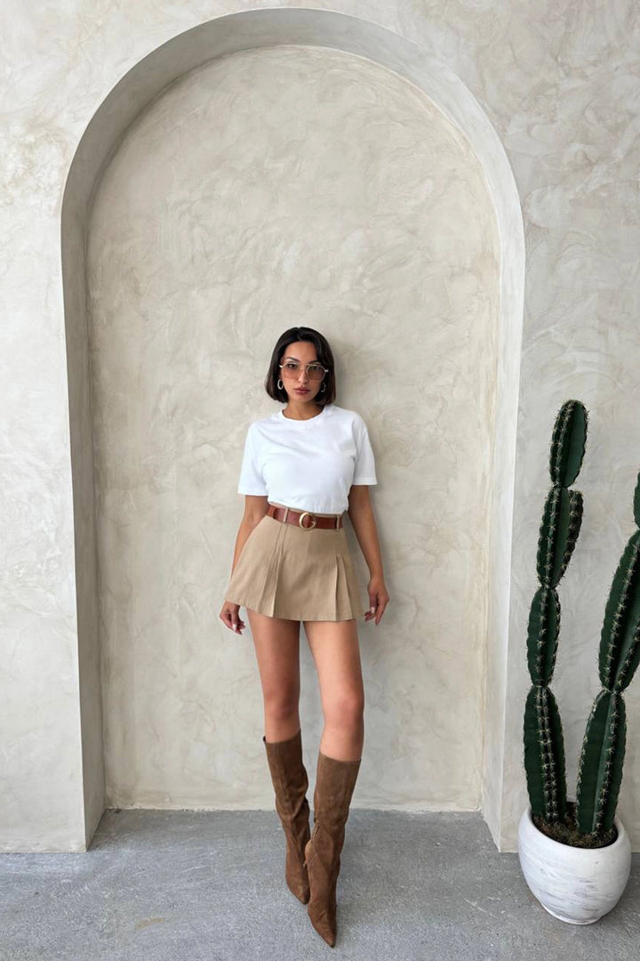 Biscuit Pile Woven Gabardine Shorts Skirt (with Belt Gift) BCHN-25252001 - Invercargill