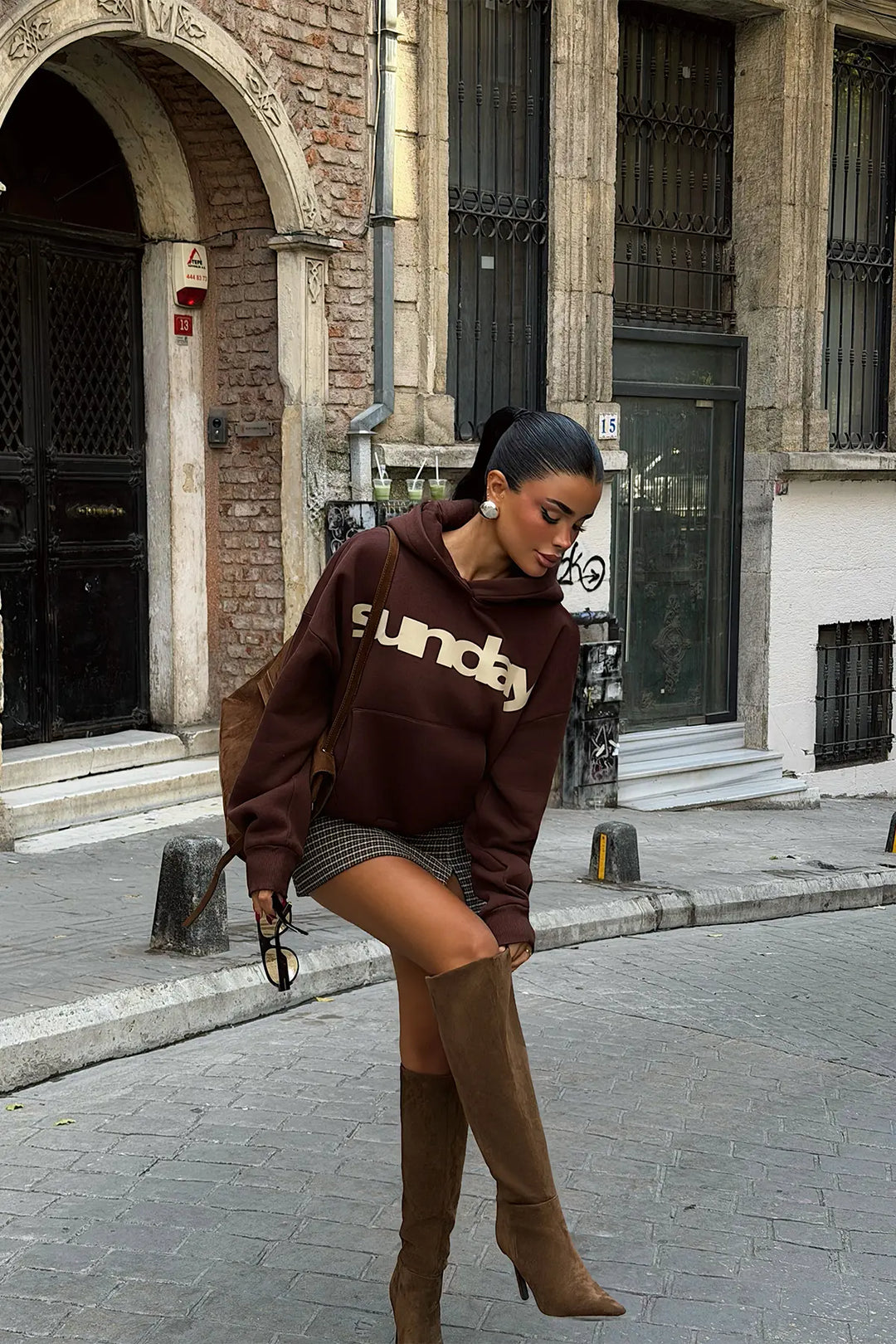 EYY Women Bitter Brown Hoodie with  Sunday  Print - Sevran