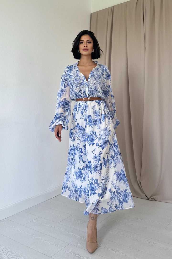ELS Ruffle Detailed Dress - Blue - Cantanhede