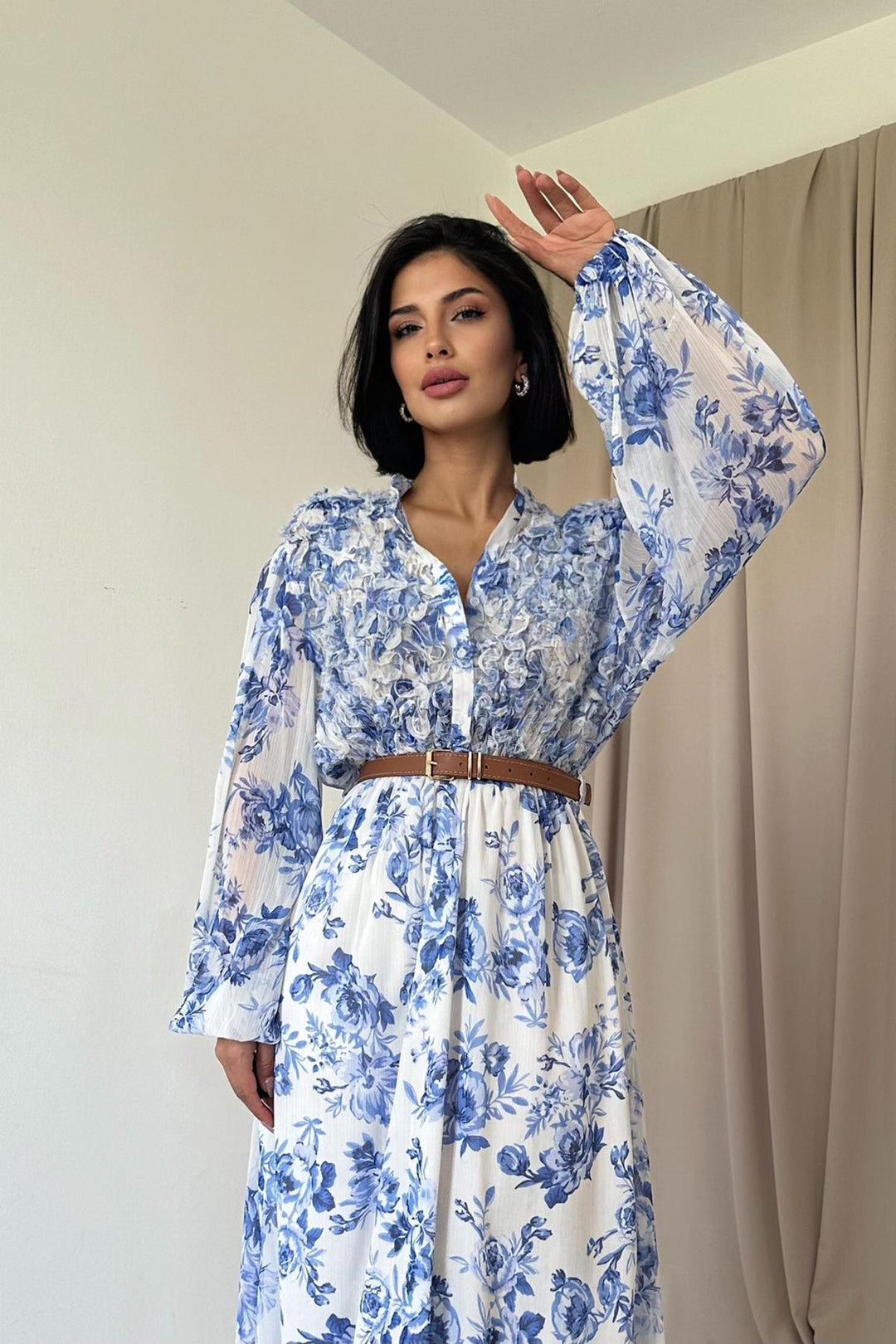 ELS Ruffle Detailed Dress - Blue - Cantanhede