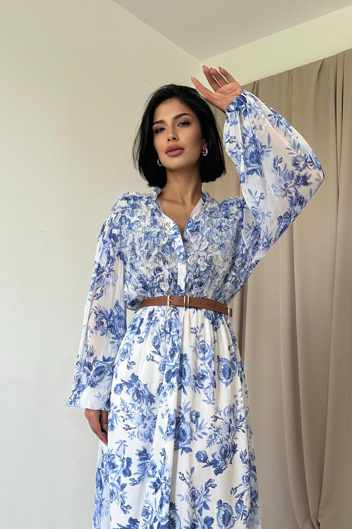 ELS Ruffle Detailed Dress - Blue - Cantanhede