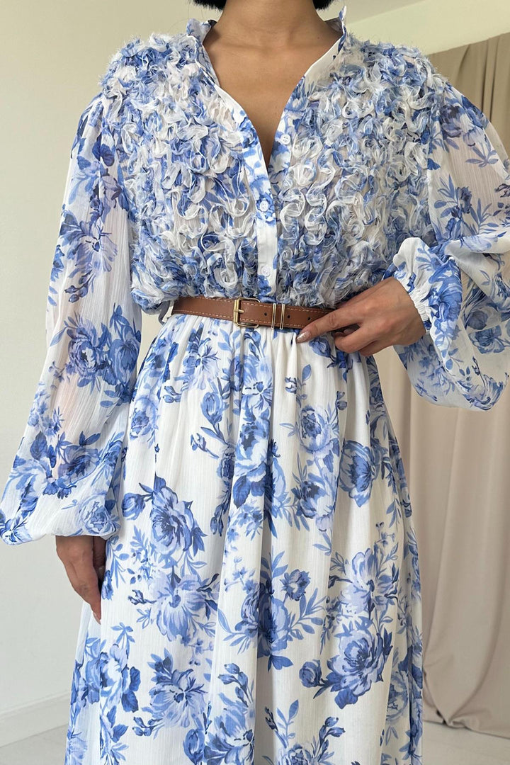 ELS Ruffle Detailed Dress - Blue - Cantanhede