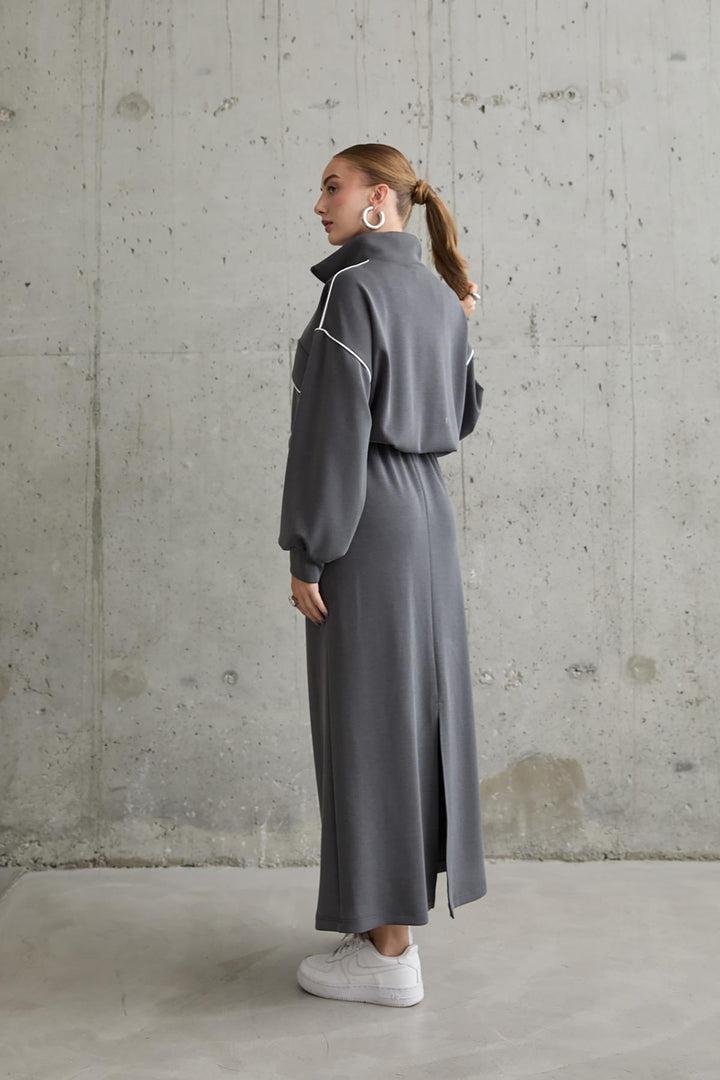 ELS Two-Piece Sweater and Skirt Set - Smoke Gray - Iormughanlo
