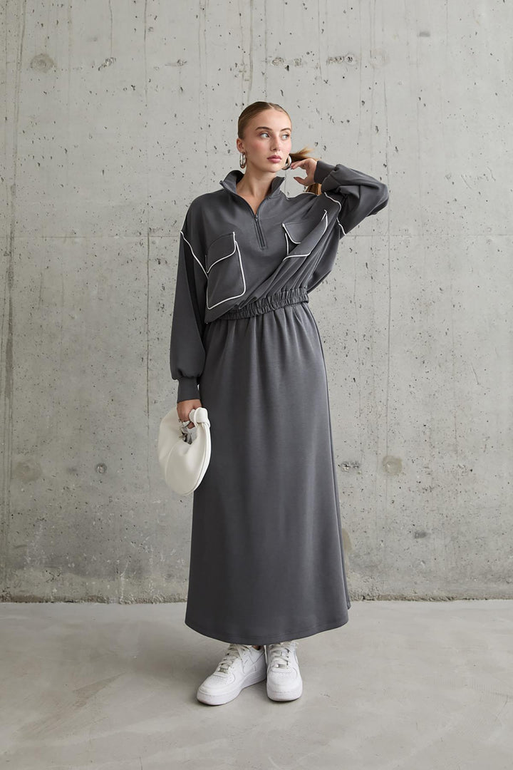 ELS Two-Piece Sweater and Skirt Set - Smoke Gray - Iormughanlo