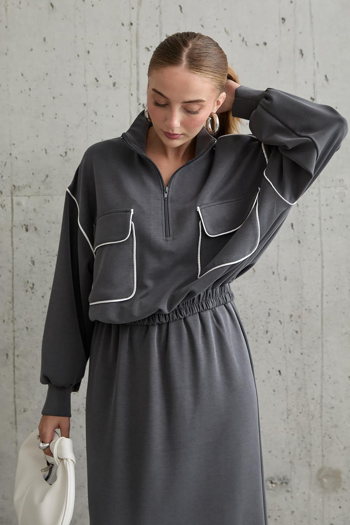 ELS Two-Piece Sweater and Skirt Set - Smoke Gray - Iormughanlo