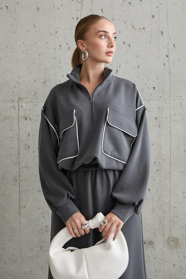 ELS Two-Piece Sweater and Skirt Set - Smoke Gray - Iormughanlo