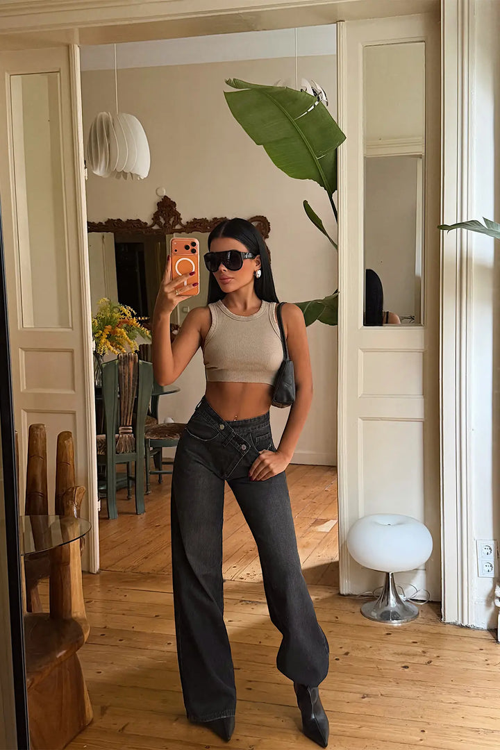 EYY Women Black Asymmetric Button-Front Jeans - Dietzenbach