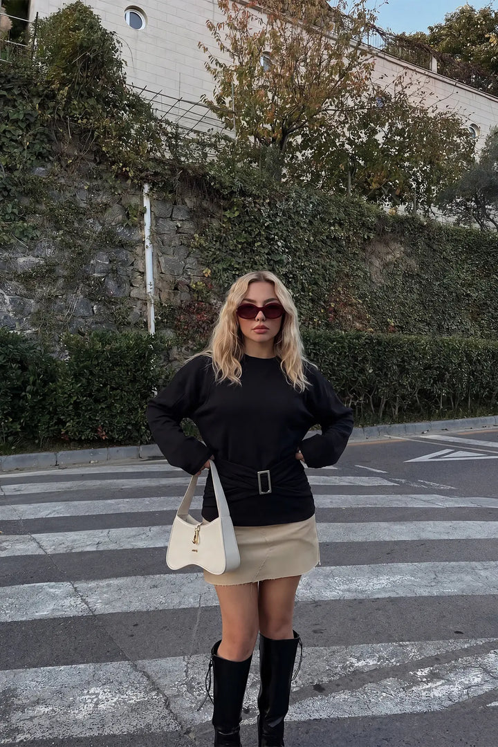 EYY Women Black Blouse with Buckle Detail - La Laguna