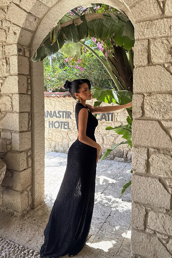 EYY Women Black Brooch Detail Long Dress - Queluz