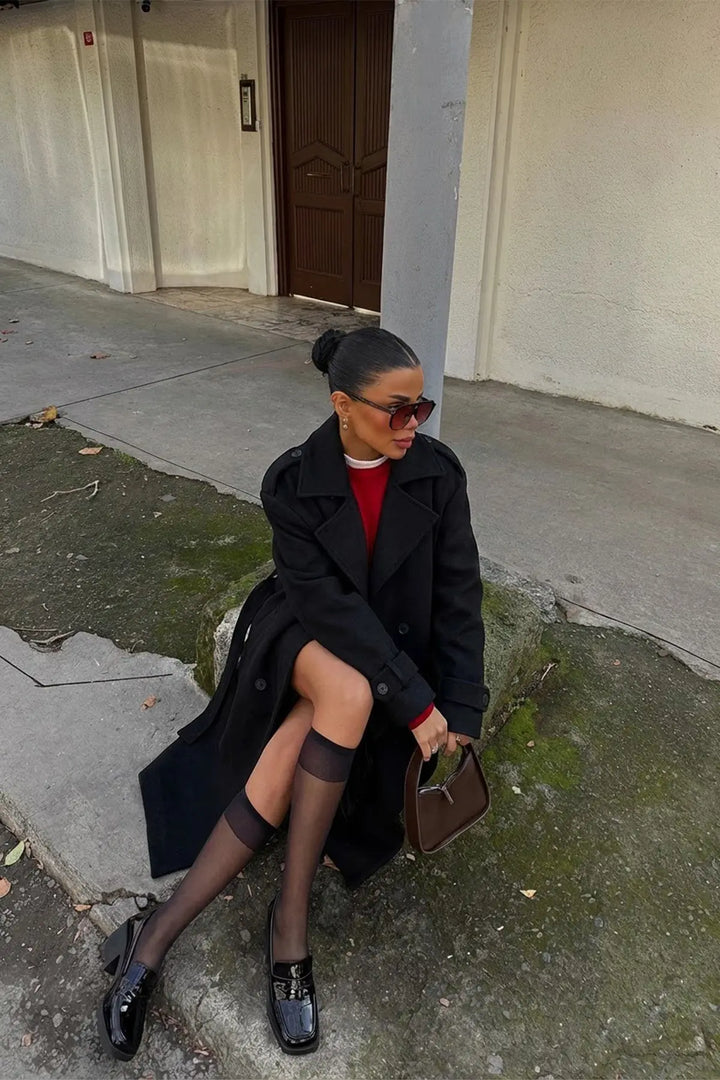EYY Women Black Button Detail Cashmere Coat - Pervomaisk