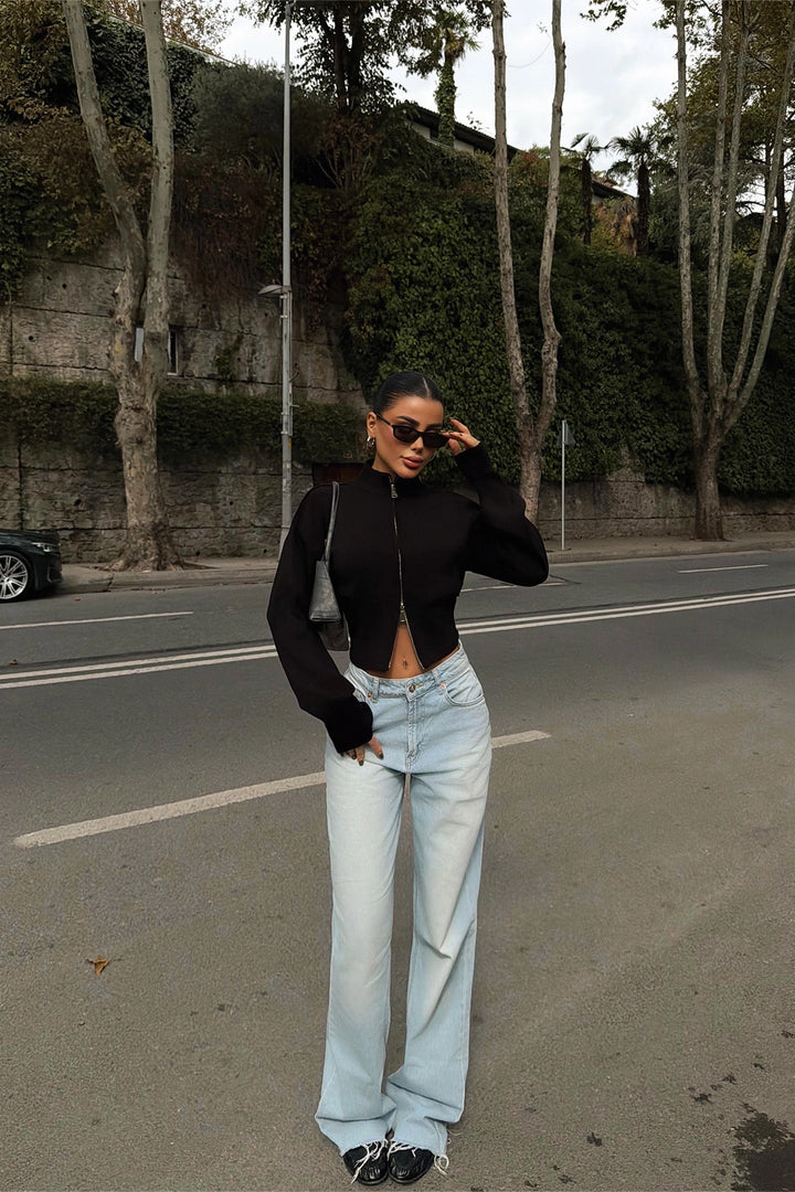 EYY Women Black Balboa Double Zipper Knit Cardigan - Eagan