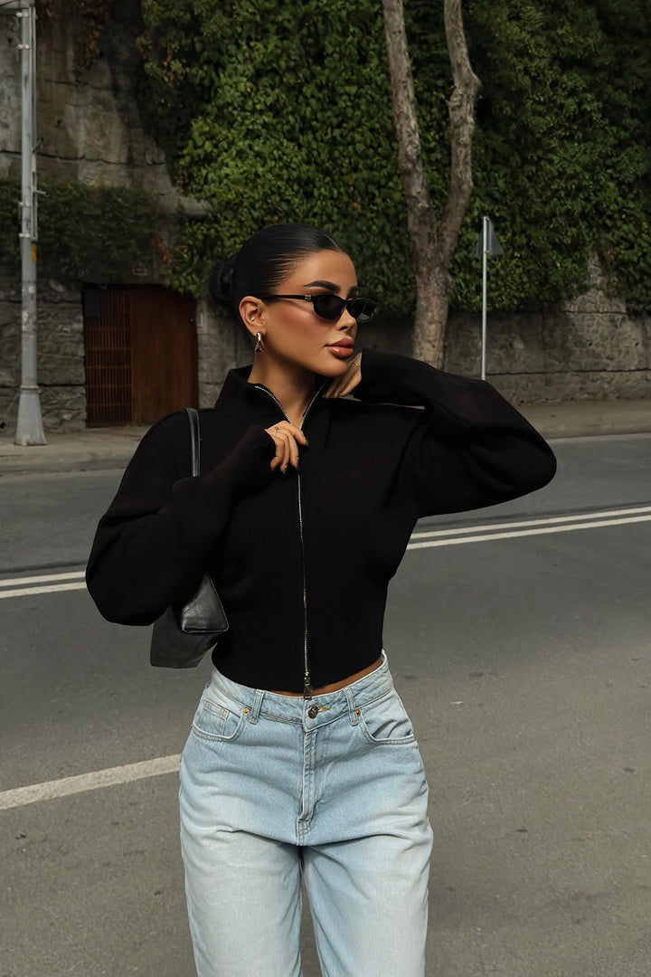 EYY Women Black Balboa Double Zipper Knit Cardigan - Eagan