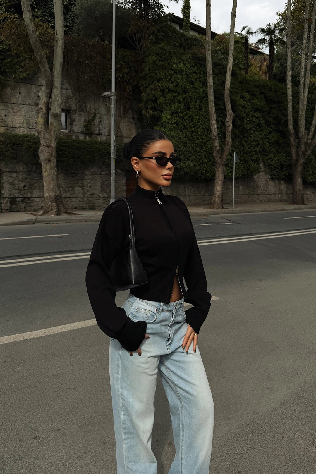 EYY Women Black Balboa Double Zipper Knit Cardigan - Eagan