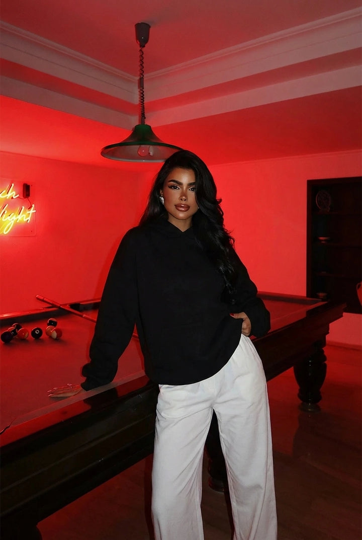 EYY Women Siyah Kapüşonlu Sweatshirt, Sırtta Taş Detayı - Pacifica