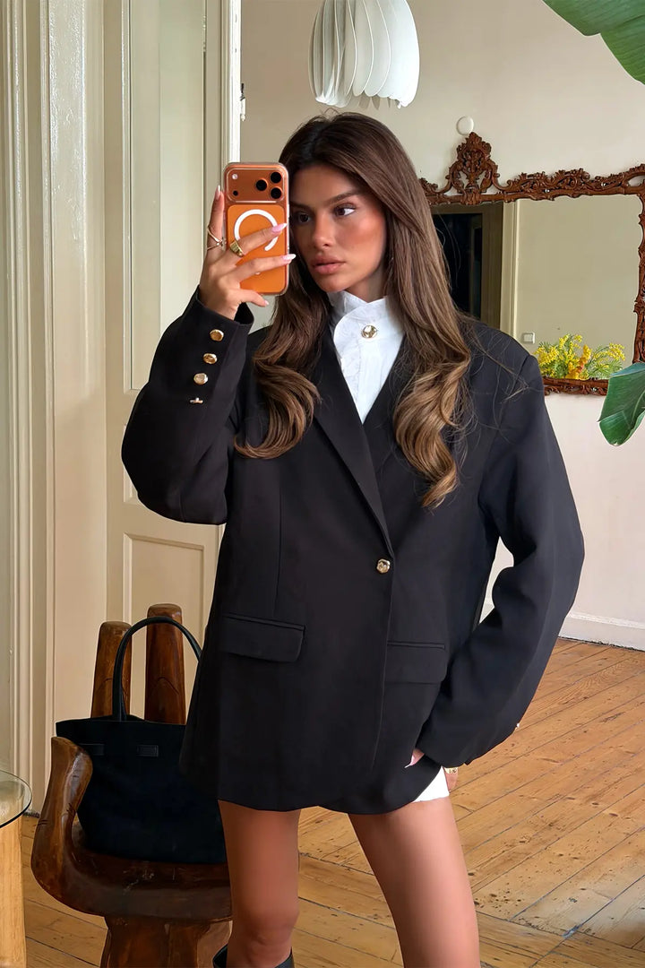 EYY Women Black Jacket with Button Detail - Coalville