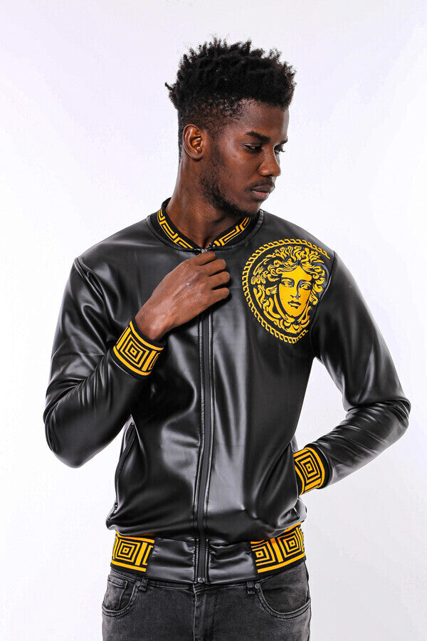 WSS Black Leather Touch Printed Seasonal Coat  - Wimbledon