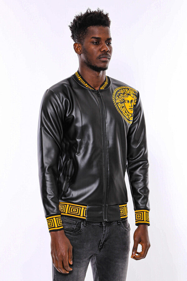 WSS Black Leather Touch Printed Seasonal Coat  - Wimbledon