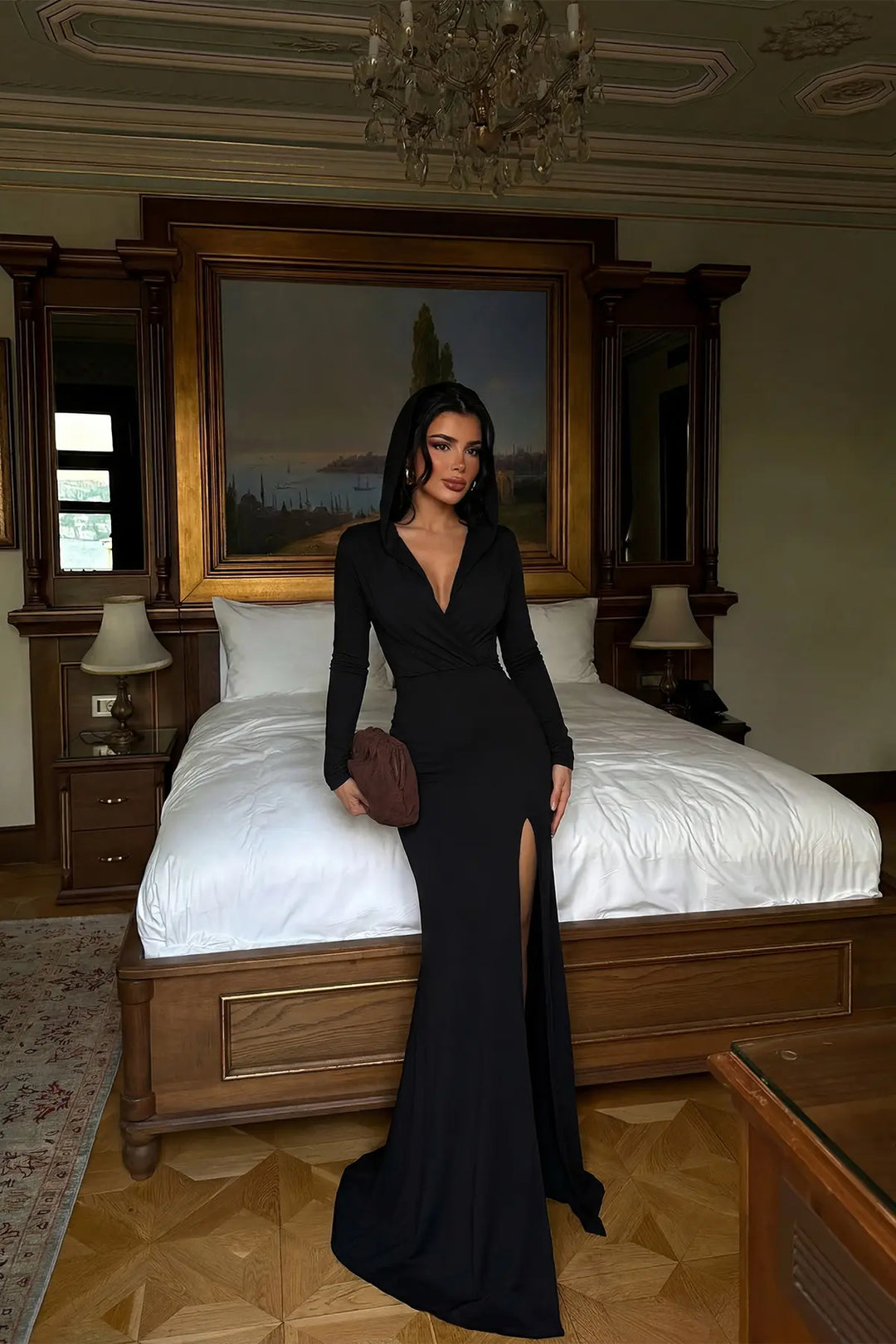 EYY Women Black Long Sleeve Hooded Dress - Montréal