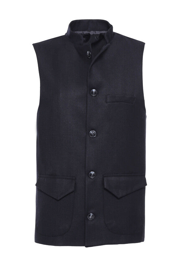 WSS Mandarin Collar Cachet Black Men Vest  - Singen