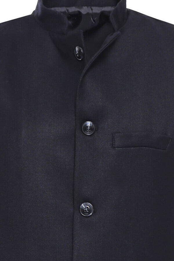 WSS Mandarin Collar Cachet Black Men Vest  - Singen