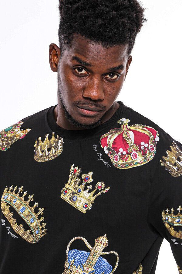 WSS Black Patterned Slim Fit Sweatshirt  - Teotihuacan