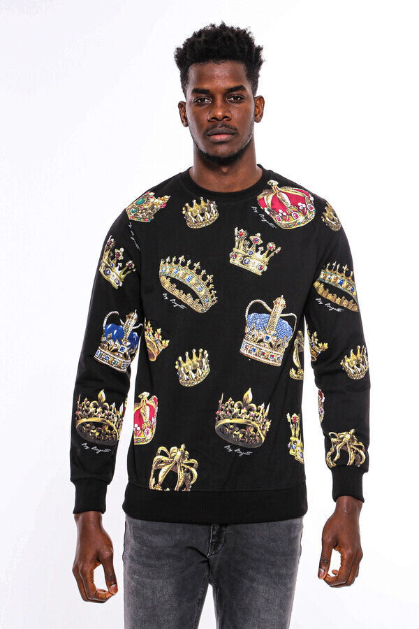 WSS Black Patterned Slim Fit Sweatshirt  - Teotihuacan