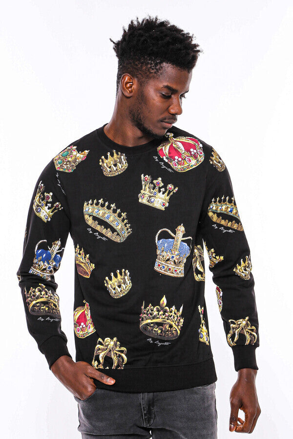 WSS Black Patterned Slim Fit Sweatshirt  - Teotihuacan