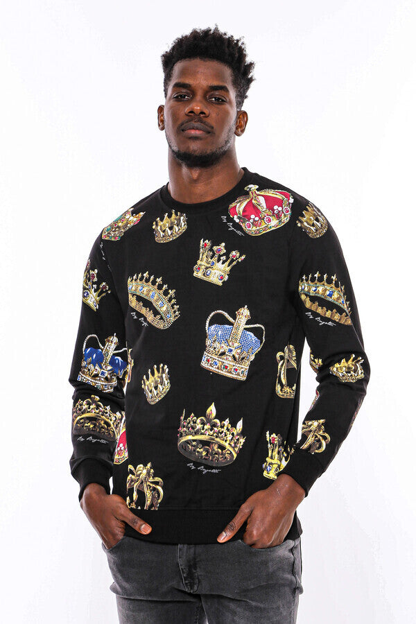 WSS Black Patterned Slim Fit Sweatshirt  - Teotihuacan