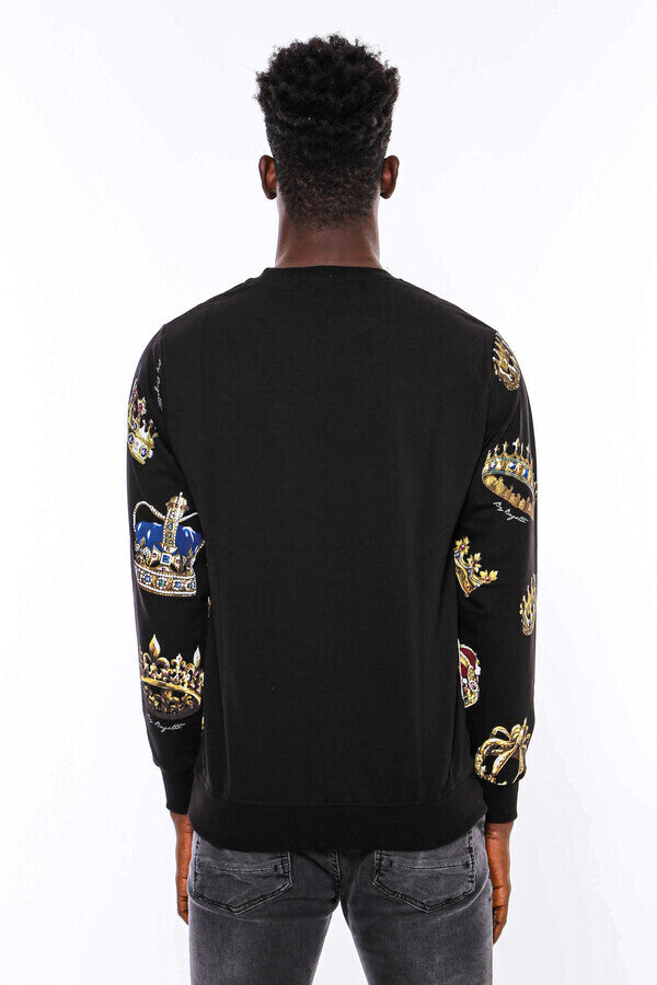 WSS Black Patterned Slim Fit Sweatshirt  - Teotihuacan